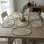 Natural jute handmade table runner set with 6 placemats and 6 coasters for dining table by M&M Heritage Crafts